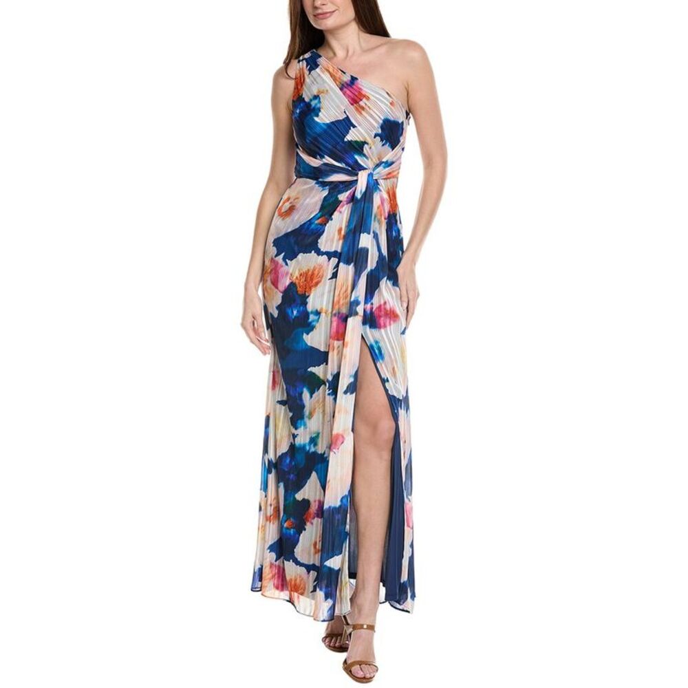 Adrianna Papell One-Shoulder Floral Maxi Dress in Blue, Pink, Orange